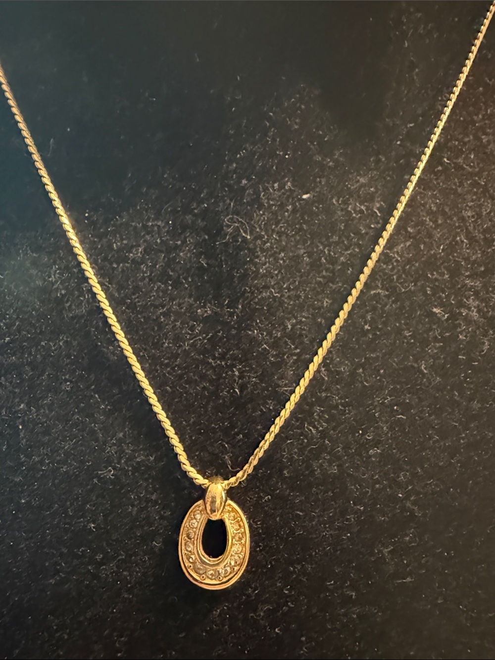 Dior Gold Oval Pendant Necklace with Crystal Accents